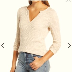 SOCIALITE Long Sleeve Thermal Henley Top In Oatmeal/ White SZ:M NWT Retail $38